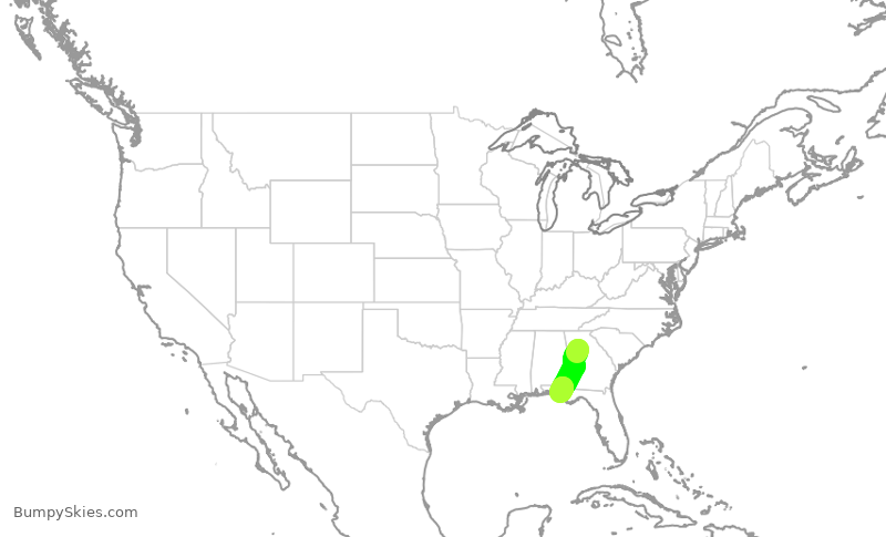 Turbulence forecast map for DAL1359, ATL to ECP