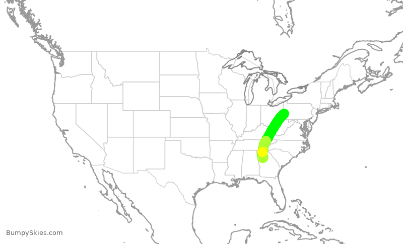 Turbulence forecast map for DAL1363, ATL to PIT