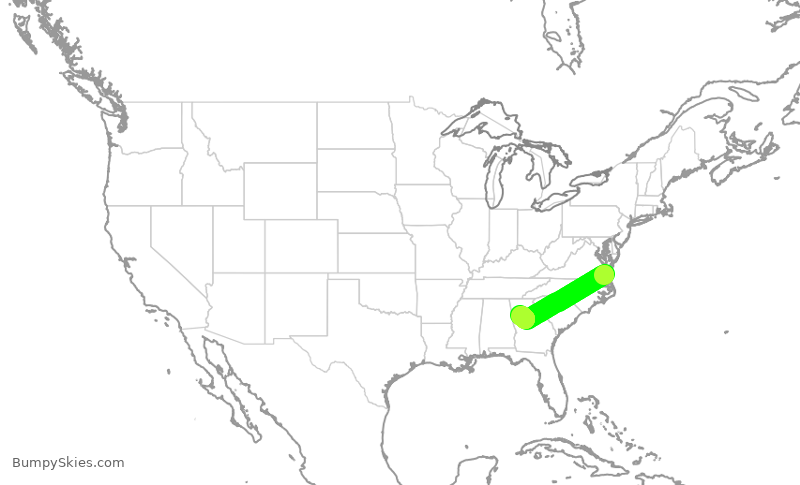 Turbulence forecast map for DAL1364, ORF to ATL
