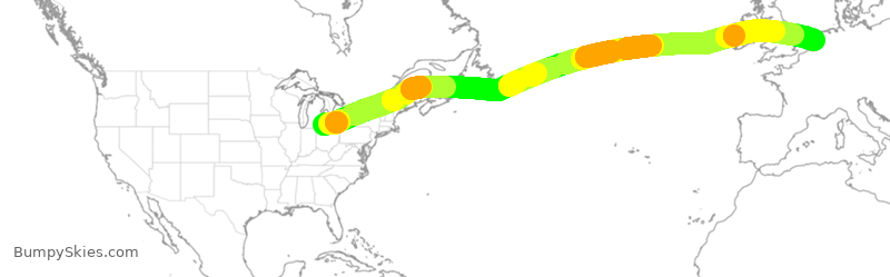 Turbulence forecast map for DAL136, DTW to AMS
