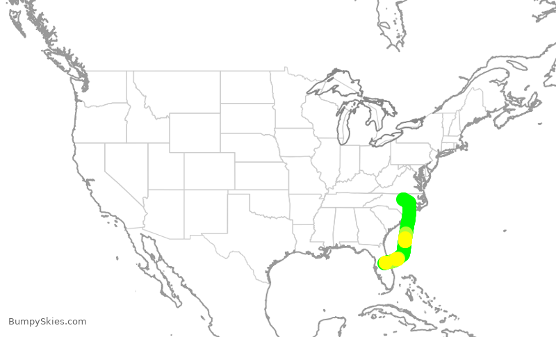 Turbulence forecast map for DAL1370, MCO to RDU