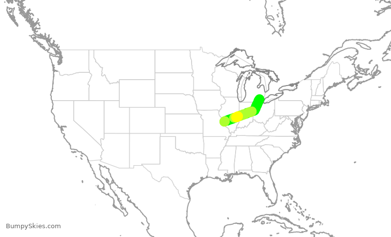 Turbulence forecast map for DAL1371, DTW to STL
