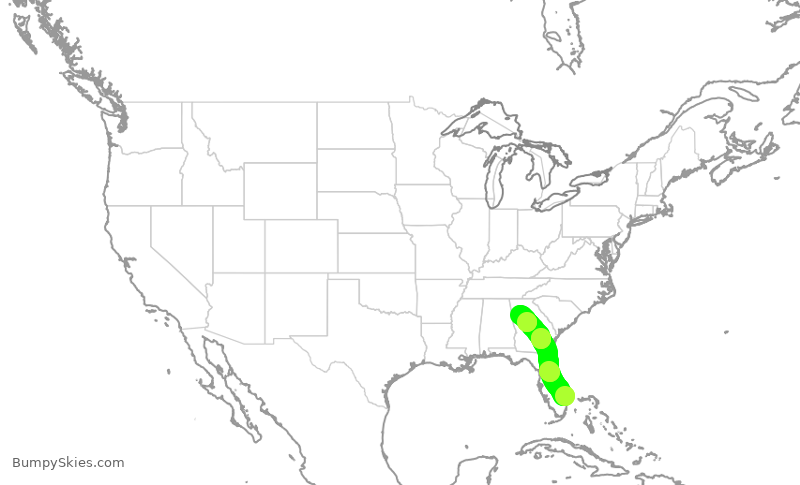 Turbulence forecast map for DAL1376, DJT to ATL