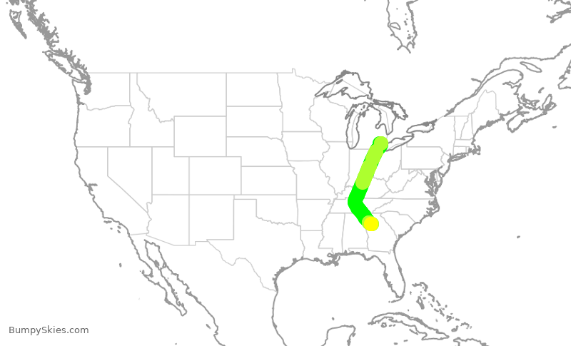 Turbulence forecast map for DAL1384, DTW to ATL