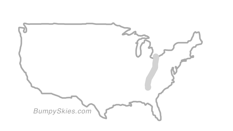 Map of continental US with illustrated flight path and turbulence forecast (described in text below)