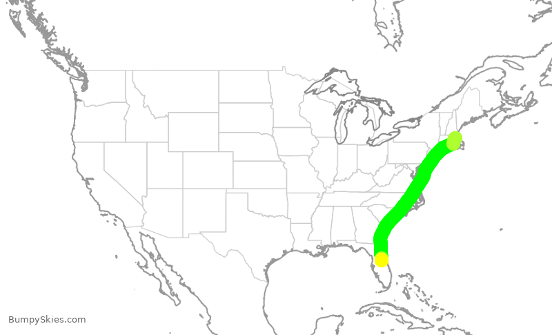 Turbulence forecast map for DAL1390, MCO to BOS