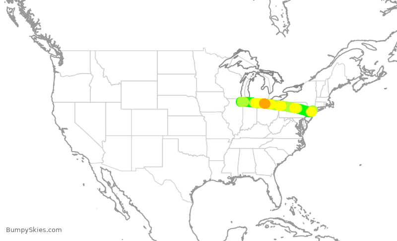Turbulence forecast map for DAL1390, ORD to LGA