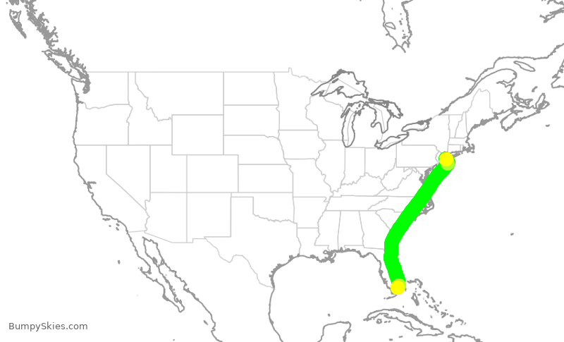 Turbulence forecast map for DAL1392, JFK to MIA
