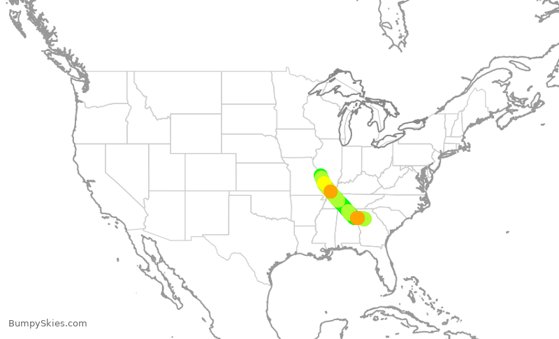 Turbulence forecast map for DAL1393, ATL to STL