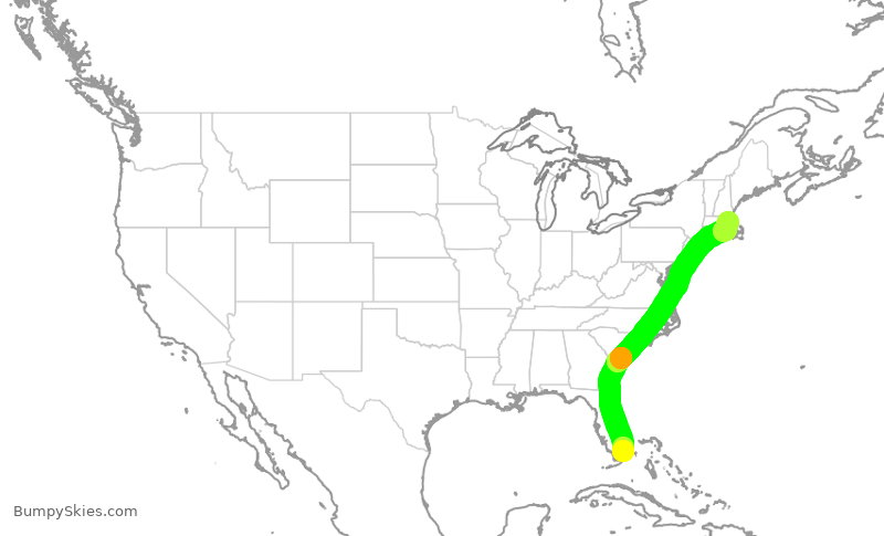 Turbulence forecast map for DAL1399, MIA to BOS