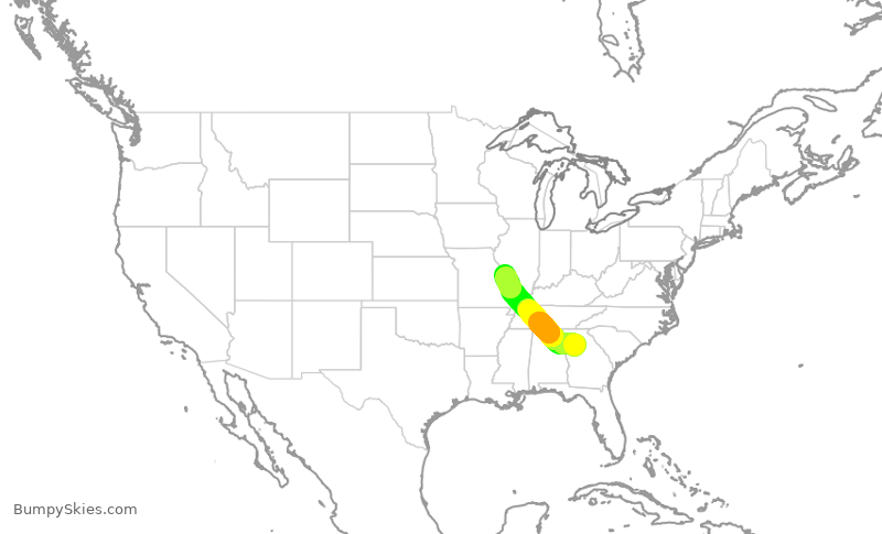 Turbulence forecast map for DAL1400, ATL to STL
