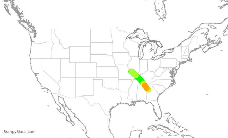 Turbulence forecast map for DAL1400, STL to ATL