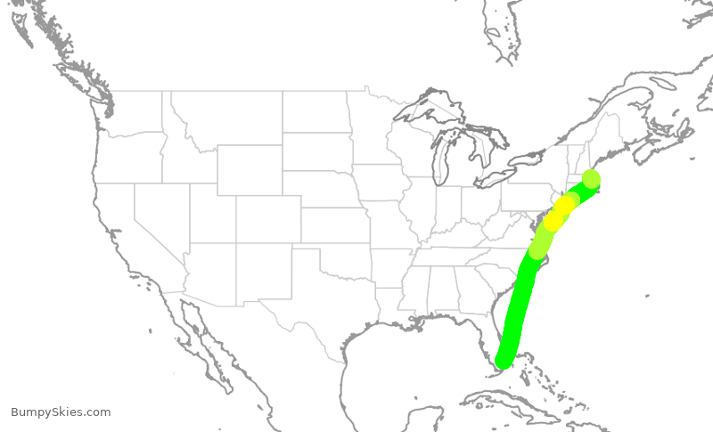 Turbulence forecast map for DAL1401, BOS to FLL