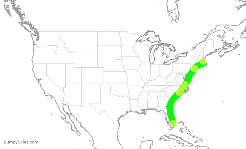 Turbulence forecast map for DAL1401, FLL to BOS