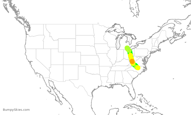 Turbulence forecast map for DAL1407, RDU to DTW