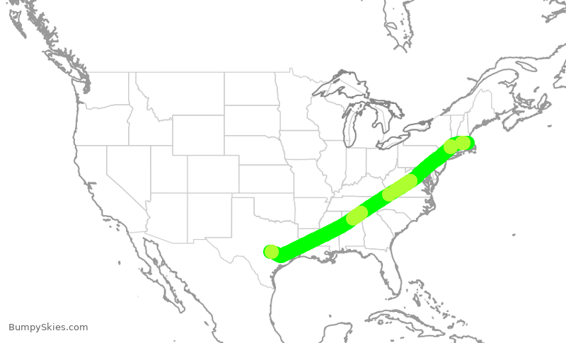 Turbulence forecast map for DAL1410, BOS to AUS