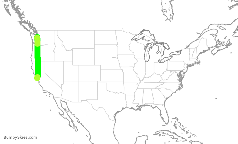 Turbulence forecast map for DAL1412, SFO to SEA