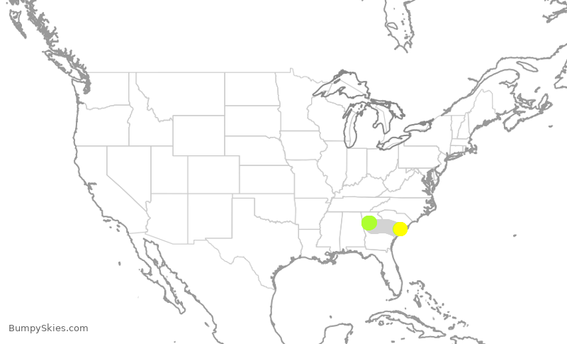 Turbulence forecast map for DAL1437, CHS to ATL
