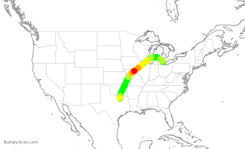 Turbulence forecast map for DAL1441, DFW to DTW