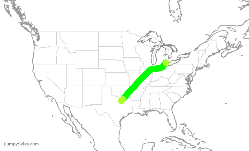 Turbulence forecast map for DAL1441, DTW to DFW