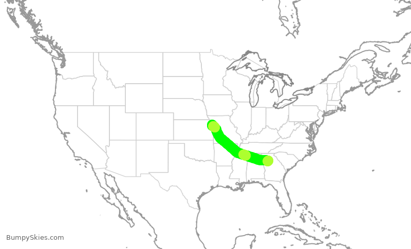 Turbulence forecast map for DAL1443, ATL to MCI