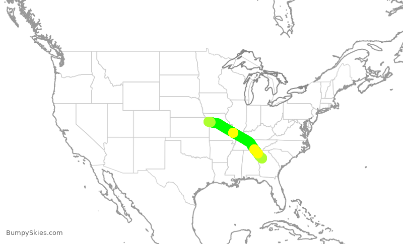 Turbulence forecast map for DAL1443, MCI to ATL