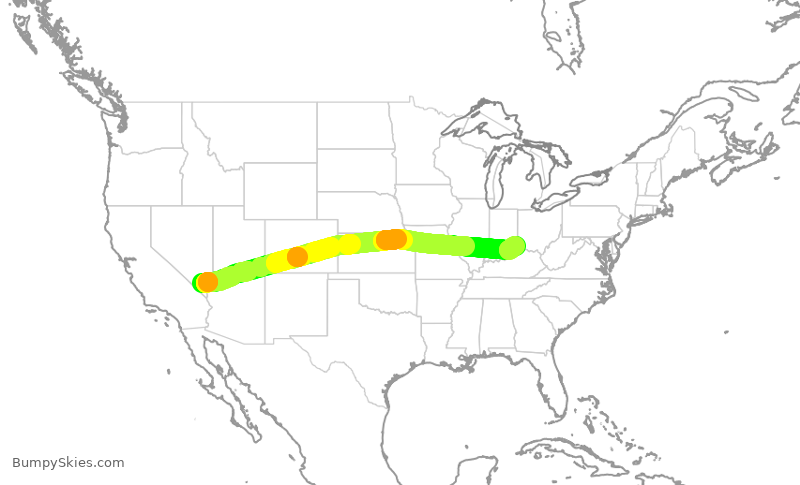 Turbulence forecast map for DAL1446, LAS to CVG