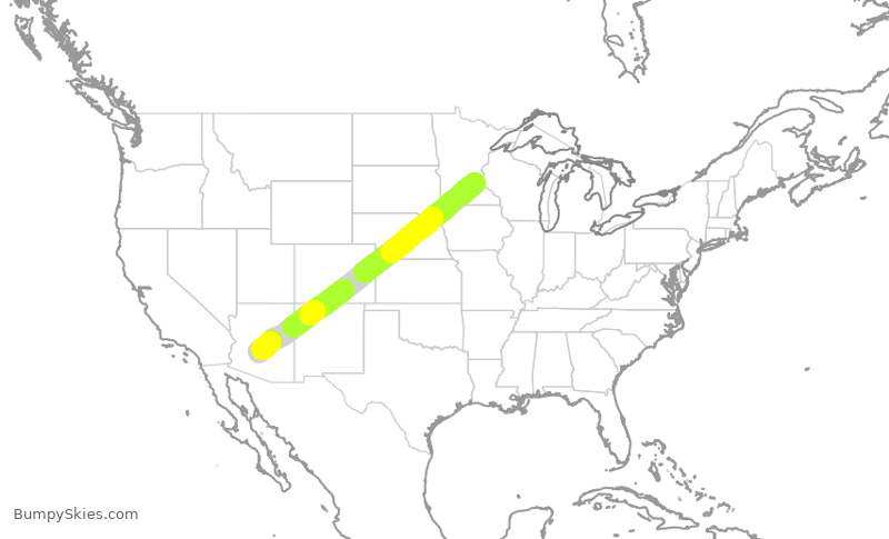 Turbulence forecast map for DAL1448, MSP to PHX