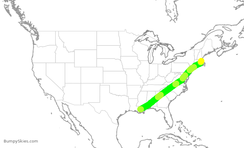 Turbulence forecast map for DAL1453, MSY to BOS