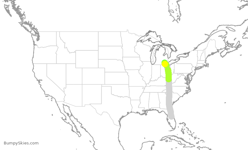 Turbulence forecast map for DAL1455, MCO to DTW