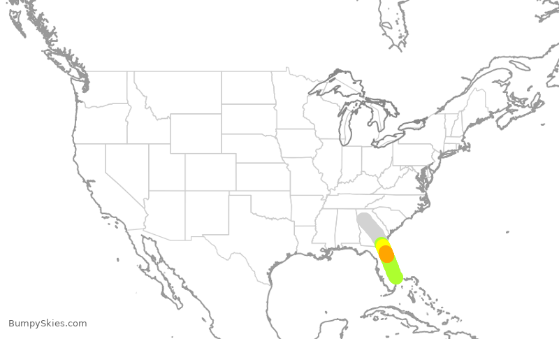 Turbulence forecast map for DAL1458, DJT to ATL