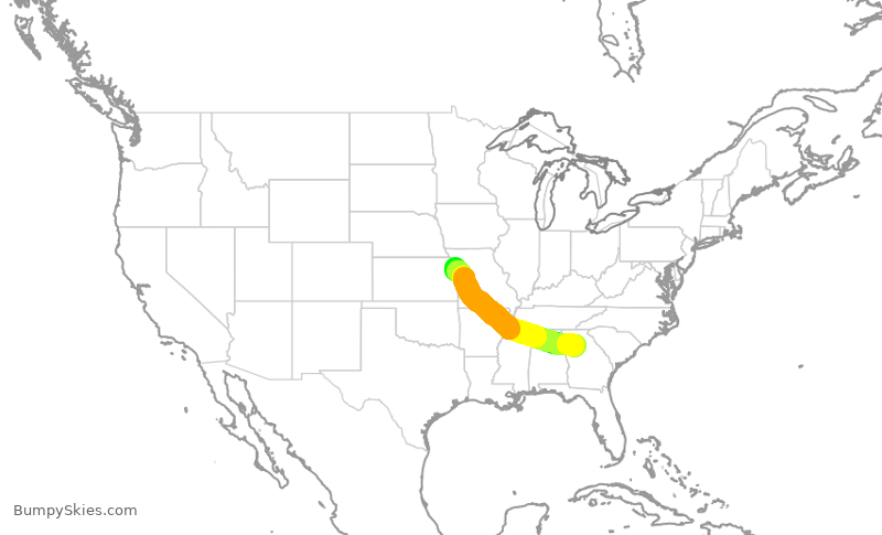 Turbulence forecast map for DAL1470, ATL to MCI
