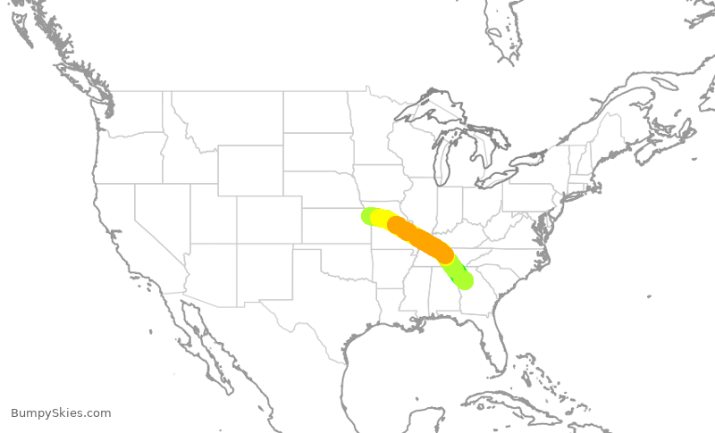 Turbulence forecast map for DAL1470, MCI to ATL