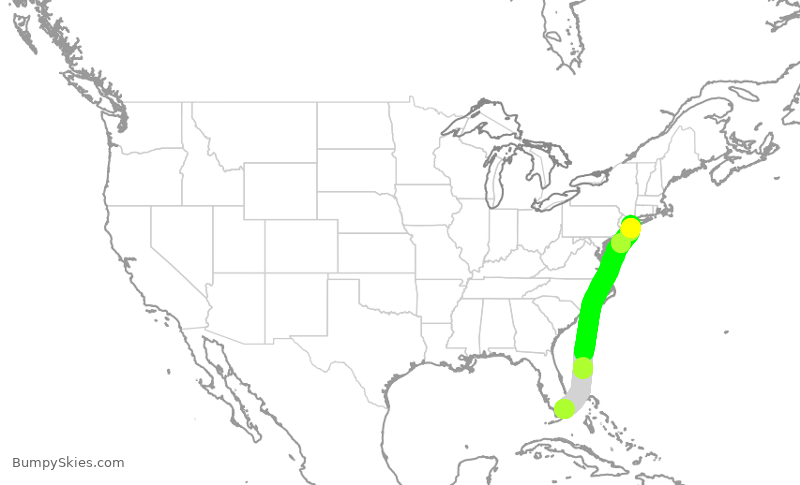 Turbulence forecast map for DAL1473, MIA to JFK