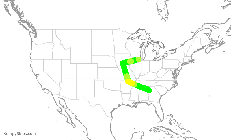 Turbulence forecast map for DAL1477, ORD to ATL