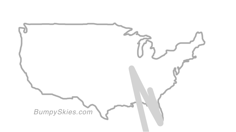 Map of continental US with illustrated flight path and turbulence forecast (described in text below)