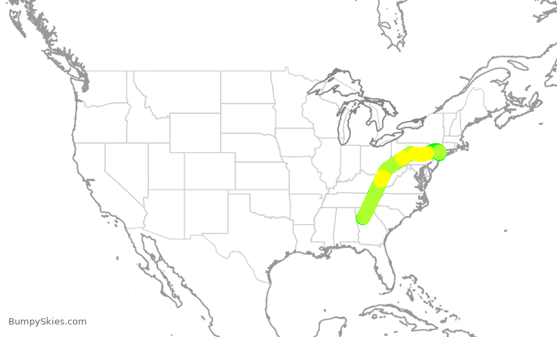 Turbulence forecast map for DAL1480, JFK to ATL