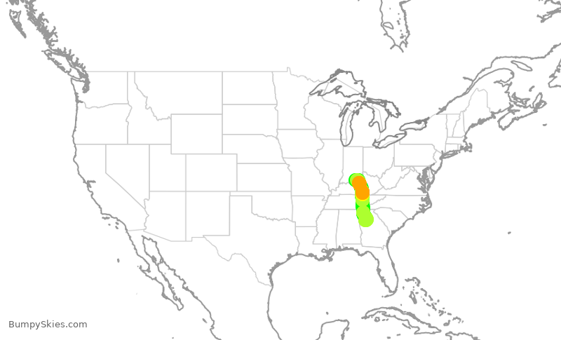 Turbulence forecast map for DAL1481, ATL to SDF