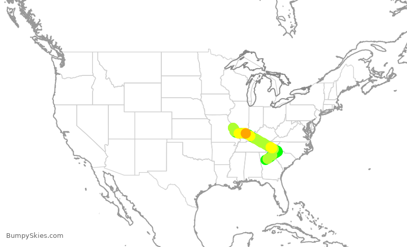 Turbulence forecast map for DAL1485, ATL to STL