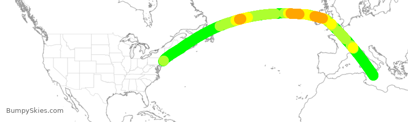 Turbulence forecast map for DAL148, JFK to MLA