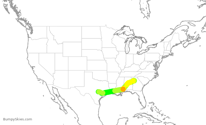 Turbulence forecast map for DAL1491, ATL to AUS