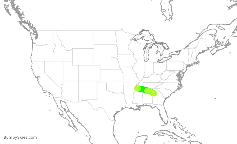 Turbulence forecast map for DAL1498, MEM to ATL