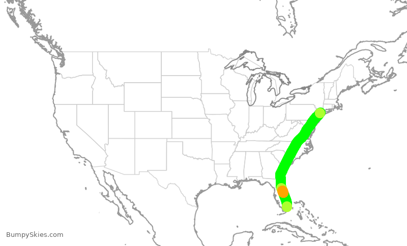 Turbulence forecast map for DAL1498, MIA to LGA
