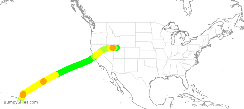 Turbulence forecast map for DAL1498, HKO to SLC