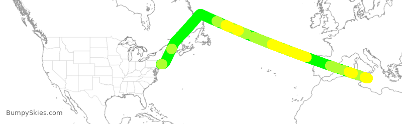 Turbulence forecast map for DAL149, MLA to JFK