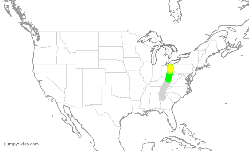 Turbulence forecast map for DAL1500, ATL to CLE