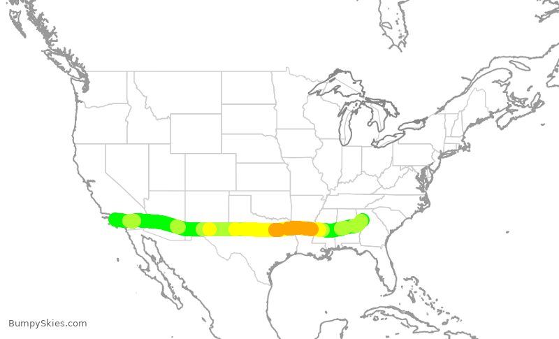 Turbulence forecast map for DAL1502, LAX to ATL