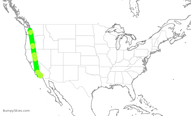 Turbulence forecast map for DAL1506, SEA to SNA