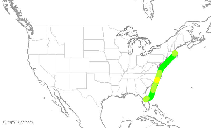 Turbulence forecast map for DAL1513, BOS to MCO