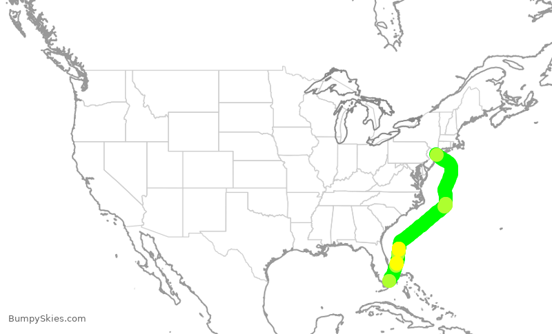 Turbulence forecast map for DAL1514, JFK to MIA